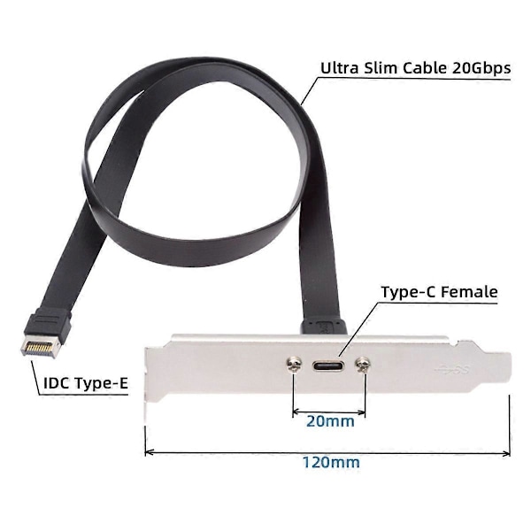 UC-037-20G USB 3.2 Type-E IDC 20-nastainen etupaneelin liitin USB-C naaras 0,5 m 20 Gbps jatkokaapeli