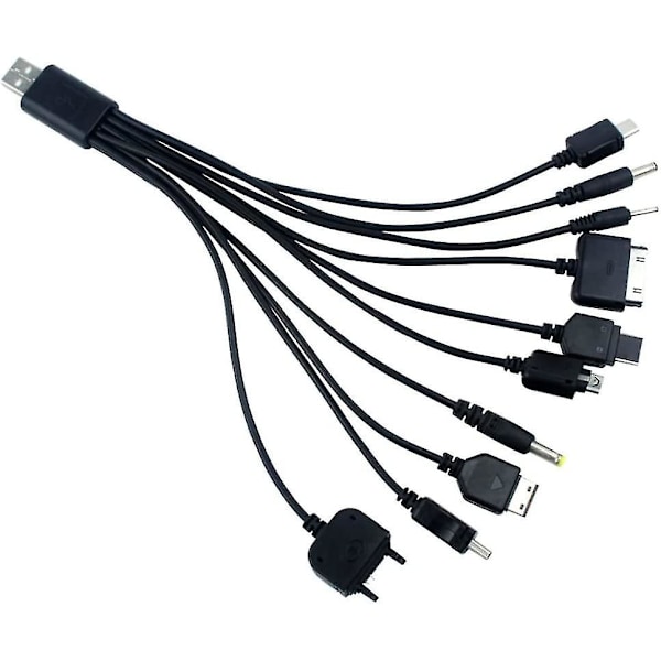 10-i-1 Universal USB-ladekabel Multifunksjonelt ladekabel Synkroniseringskabel for Ipod Iphone Psp Kamera Nokia Blackberry 1 stk