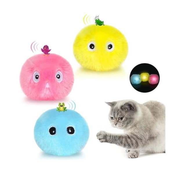 Legetøjsbolde med LED-lys - Kat - Plys - Hvid - Blå - Pink - Gul