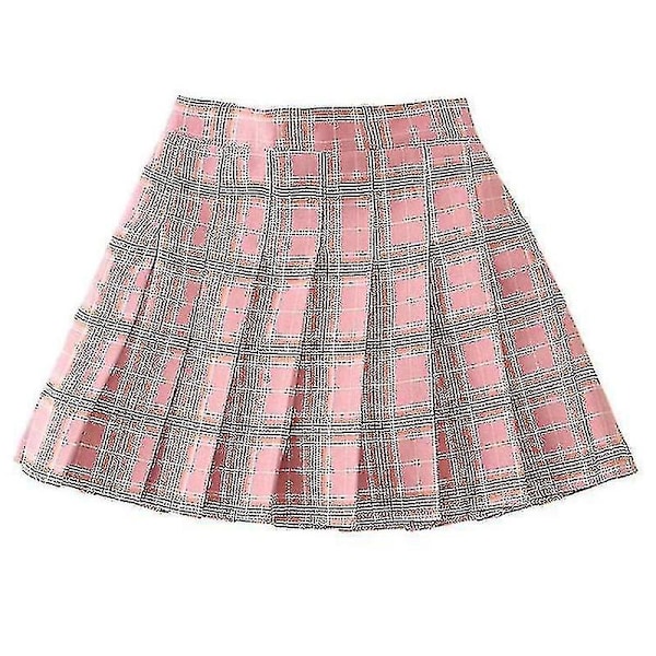 Bebetter Jentehøyvasket Plissè Glidelås Tennis-stil Skjørt Mini Skjørt Rosa Rutete Pink Plaid 140cm 9-10 Years