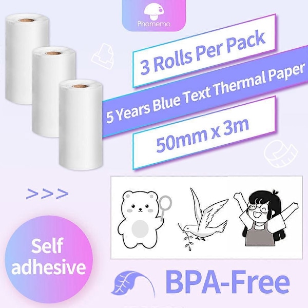 Phomemo M02 Lämpöpaperirulla Itsekiinnittyvä lämpöpaperi BPA-vapaa tulostuslämpötarrat M02/M02S/M02Pro minitulostimelle Blue Sticker Paper