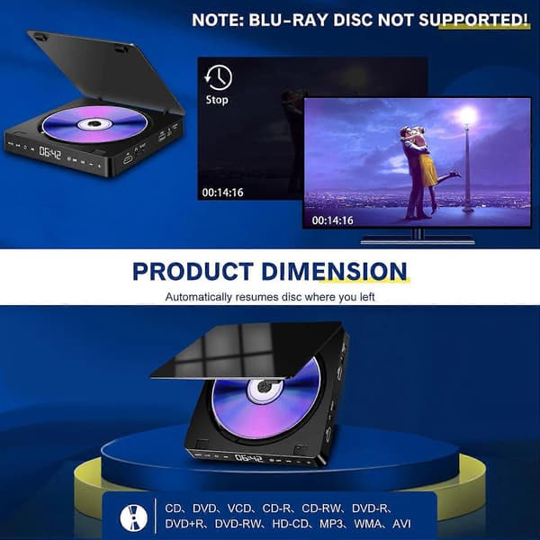 HD DVD/VCD-soitin kannettava videolaite monitoimisoitin 1080P Mini Anti-Skip DVD-soitin Black