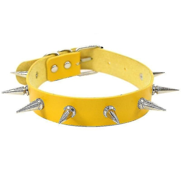 Goth Svart, Piggbelte, Krage PU Lær Choker, Hengende Halskjede yellow