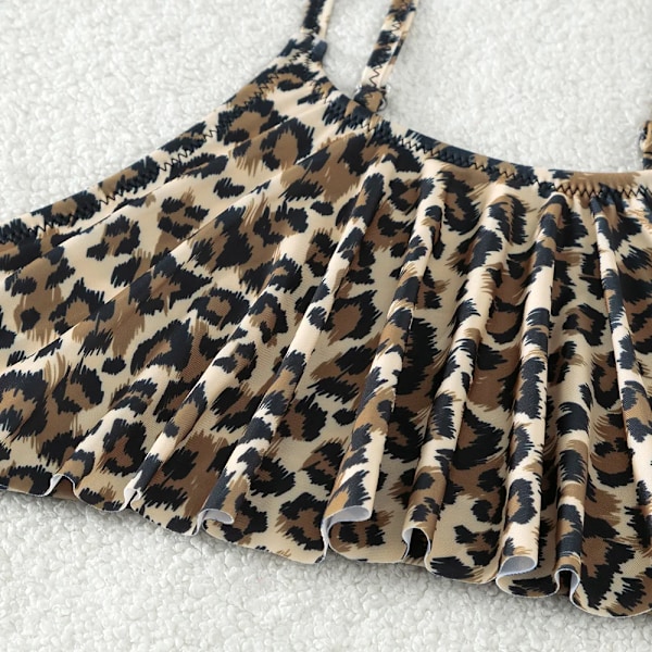 Badedrakt for jenter 5-14 år, leopardbikinisett, delt todelt sommerbadedrakt for jenter, svart black 5-6