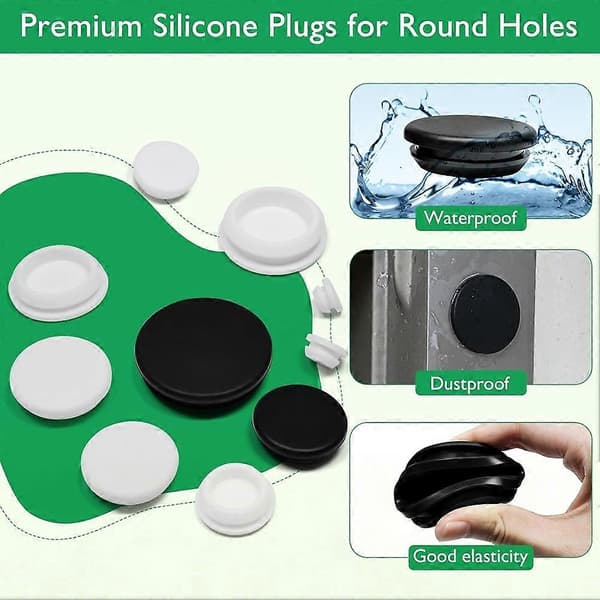 10 STK Silikonegummi propper til runde huller -1-1/8\"(28mm) Sorte snap-in låsehulspropper, B White