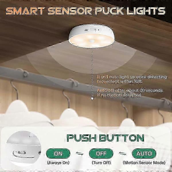 Varm farve LED skabslamper Trådløs bevægelsessensor Puck Light Edition 1030 DP