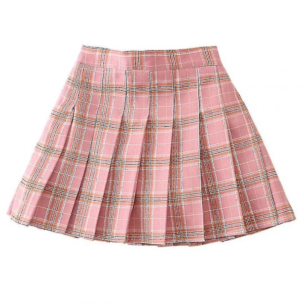 Bebetter flickor hög midja plisserad dragkedja tennis stil skridskoåkare minikjol rosa rutig Pink Plaid 160cm 13-14 Years