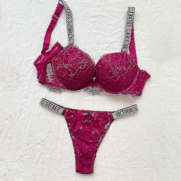 Seksikäs alusvaatesetti mukava naisten push-up rintaliivit Victoria's Secret alusvaatesetti naisten 2-osainen alusasu Glossy follows 75B