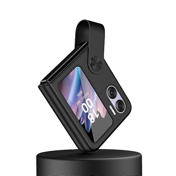 Læder telefoncover med håndrem til OPPO Find N2 Flip Black