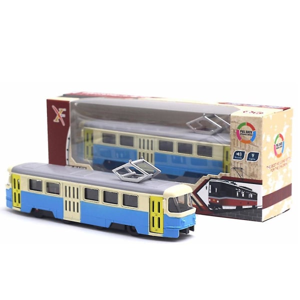 Klassisk tågspårvagn Diecast Pull Back modell med led musik utvecklingsbarn leksak Blue Grey