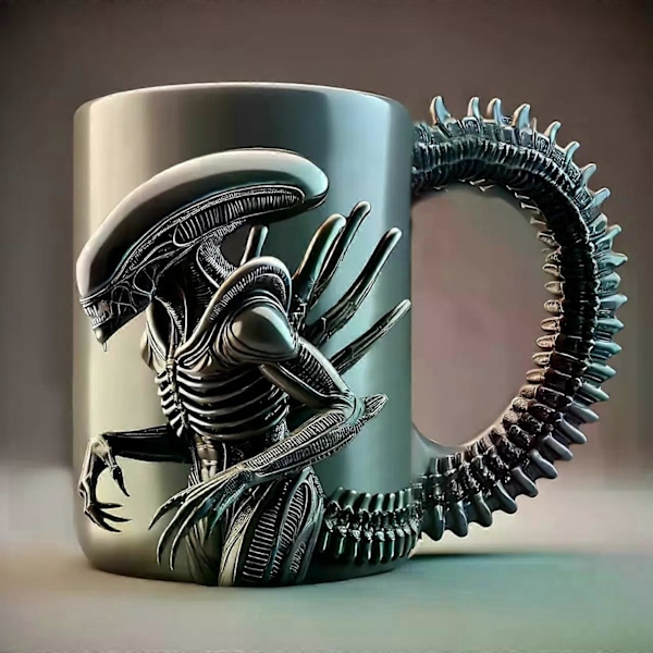 Ny Xenomorph Mugg Formad Mugg Värmeöverföring Platt 3D Effekt Kaffekopp 500ml