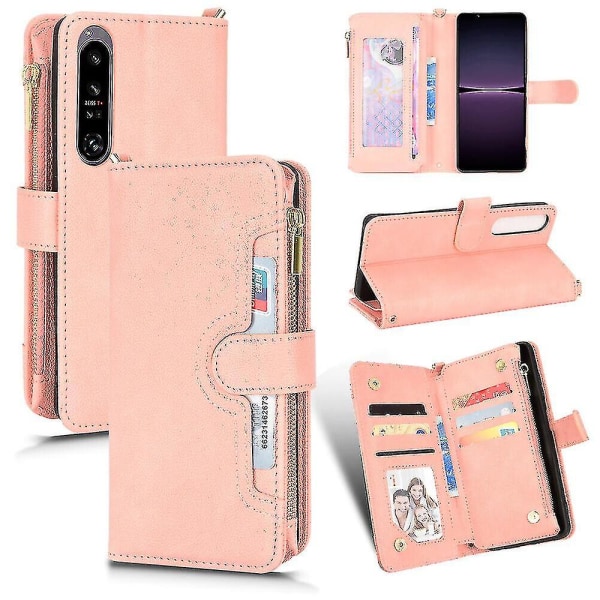 Kompatibel med Sony Xperia 1 Iv Cover Dragkedja Magnetisk plånbok Korthållare Pu Läder Flip Case Pink