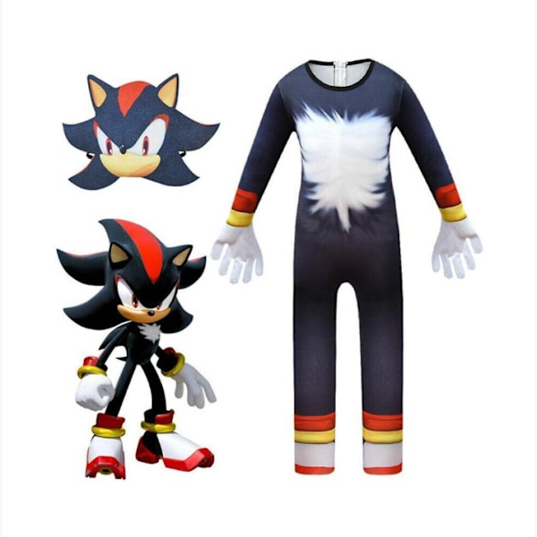 Sonic The Hedgehog Cosplay Halloween Kläder för Barn Pojkar Flickor Shadow Jumpsuit + Mask Shadow Jumpsuit + Mask 7-8 år = EU 122-128