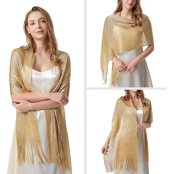 Bröllopssjal i guld för damer, bröllopssjal, foulard Fo