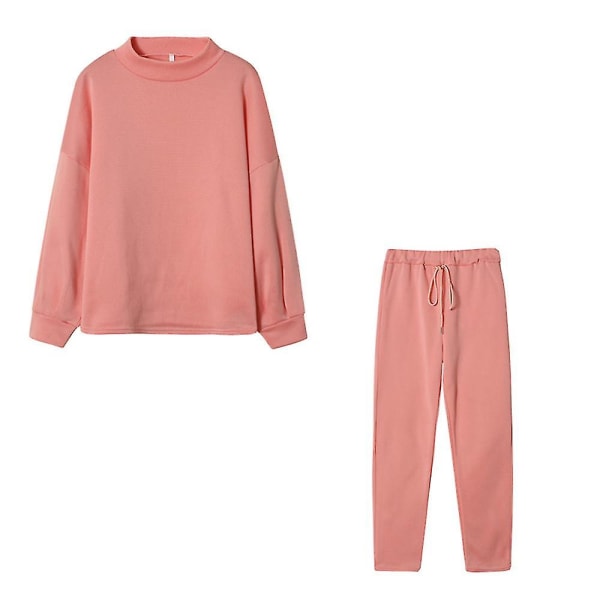 Dam Enkel Casual Jogging Träningsoverall Set Sweatshirt + Byxor Outfits Loungewear Pink 3XL