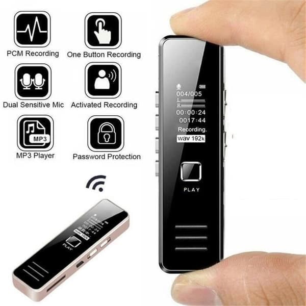 Diktafon - AvanC - Mini Digital Diktafon - 20 Timers Batterilevetid - Micro USB - Sort