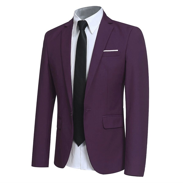Allthemen Mens Slim Suit Jacka Enfärgad Modern Blazer för Bröllop, Business Purple M