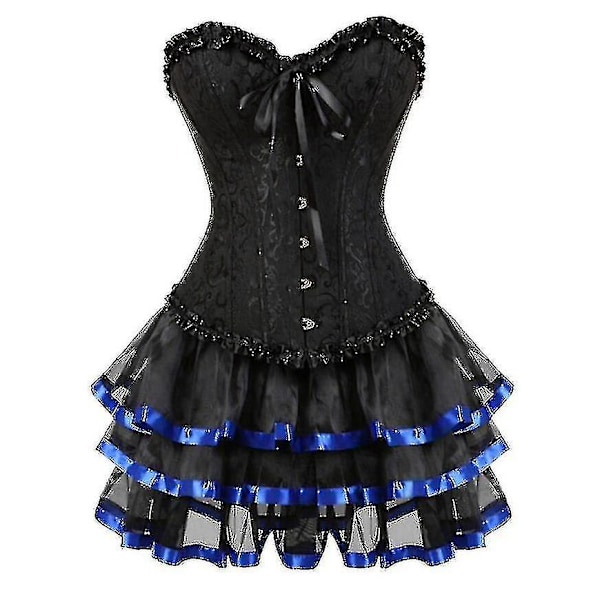 Sexede korsetkjoler til kvinder plus size kostume overbust burlesque korset og mini nederdel sæt tutu korselet Blue XS