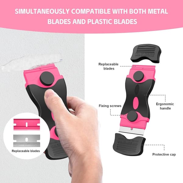 [KK] Scraper Set, Multi-tool Compatible with SS, Hob, Sticker Removal, Paint and Gum Cleaning (Pink)
