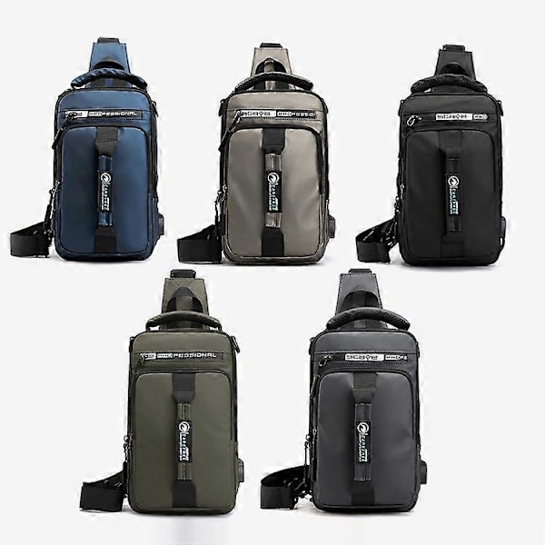 HaoShuai 1100-1 Bröstväska för Män Multifunktionell Enkel / Dubbel Axelryggsäck med Extern USB-Laddningsport Army Green
