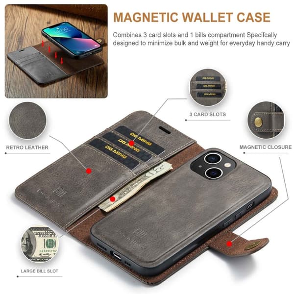 [KK]DG.MING iPhone 15 2-i-1 Magnetisk Deksel / Etui Grå 133
