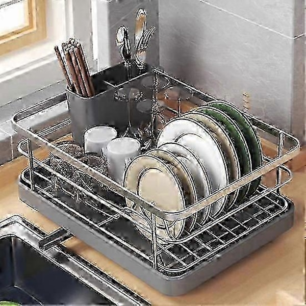 Stort Oppvaskstativ med Automatisk Drenering og Sklisikkert Design - Stabilt, Plassbesparende, Enkel Installering black