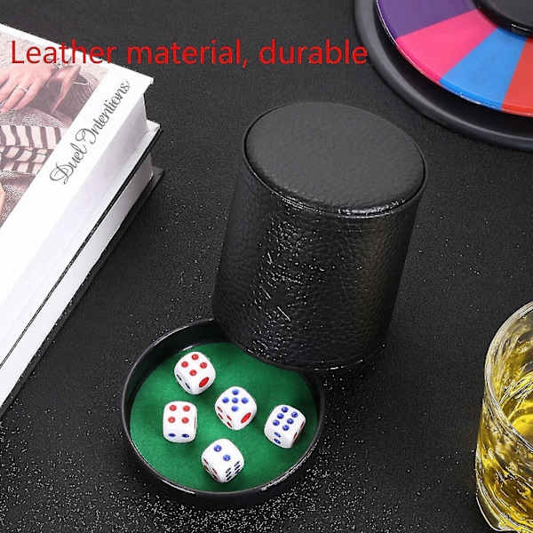 Sort og Grøn Læder Terningkop Med Låg Til Løgnerterninger Farkle Yahtzee Brætspil, Sort