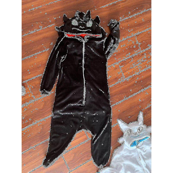 Tandløs Drage Onesie - Voksen Unisex Flannel Pyjamas til Anime Cosplay Sort Black M 155*165cm