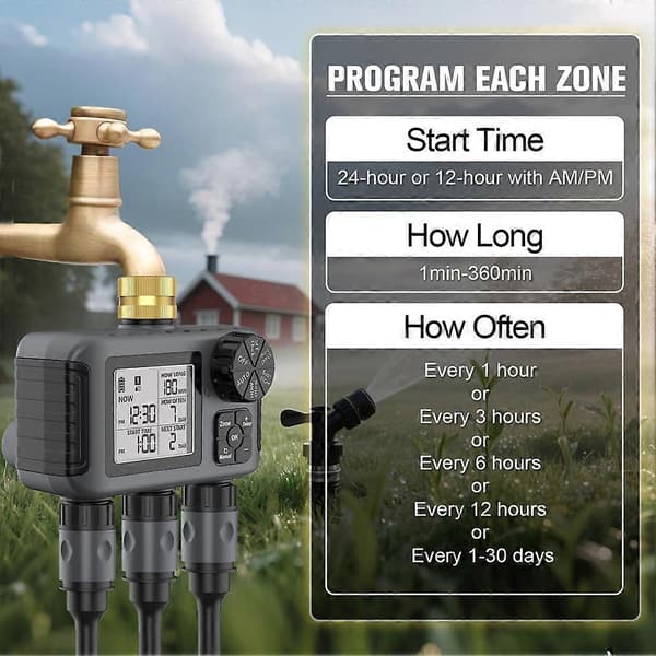 3-utløps automatisk vanntimer Hagevanningssystem Digital hagesprinklerprogrammeringsverktøy Dark gray