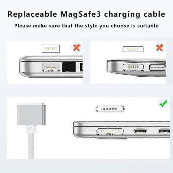 140W USB-C til MagSafe 3 opladerkabel til MacBook - 2m flettet magnetisk strømkabel