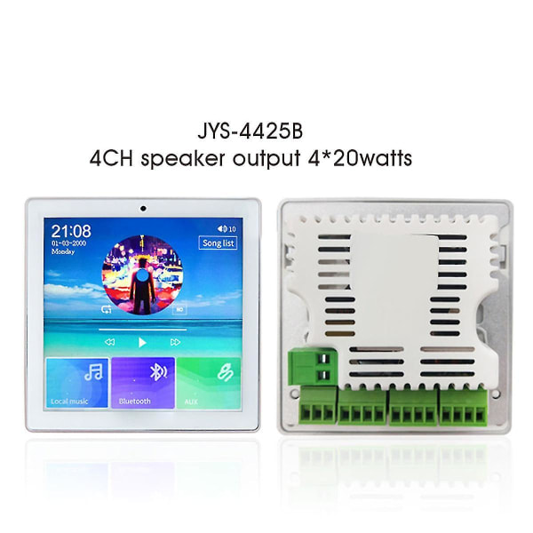 4-kanals trådlös Bluetooth väggförstärkare med pekskärm FM-radio, USB,tf, för Audio Bt Amplifi