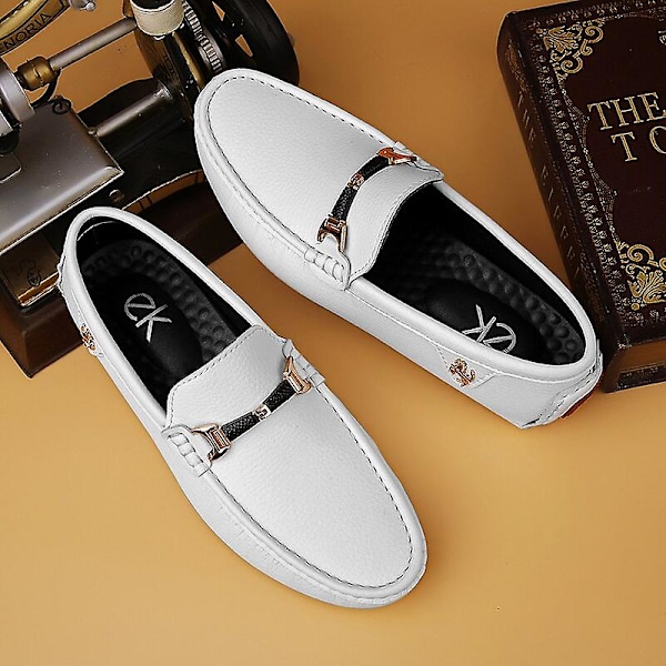 2022 Hvide Loafers Herre Håndlavede Lædersko Sorte Casual Køre Flats Blå Slip-on Mokkasiner Bådsko Plus Størrelse 46 47 48 15118-black 37