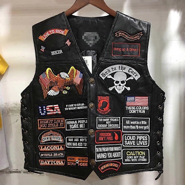 Harley Väst Läder Väst MC-Väst 42 Broderat Märke Läder Väst Herr black S