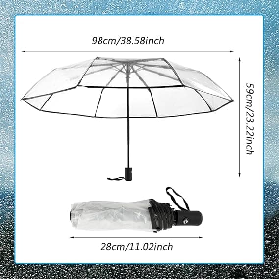 [KK] Automatic Foldable Transparent Umbrella, Automatic Open and Close Transparent Folding Umbrella Transparent Umbrella