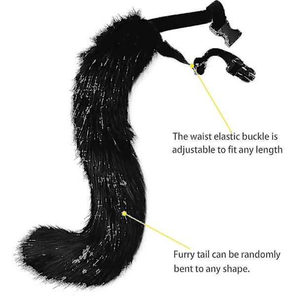 SJJYV Faux Fur Fox Tail Cat Wolf Cosplay Set Plysch Mask Fluffy Paw Handskar Halloween Jul Black