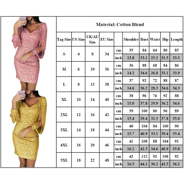 V-ringad Slim Fit Sekvens Mini Klänning för Kvinnor. Retro Elegant Klänning Gul Yellow XL