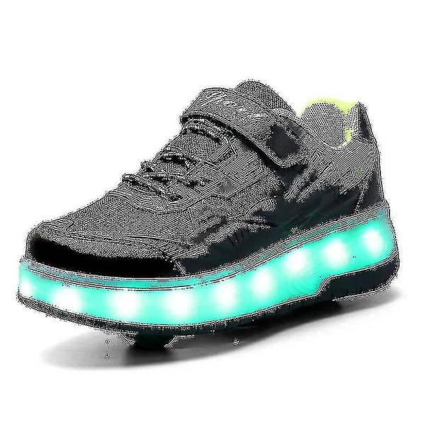 Childrens Sneakers Dubbelhjulsskor Led Light Skor Q7-yky Black 32
