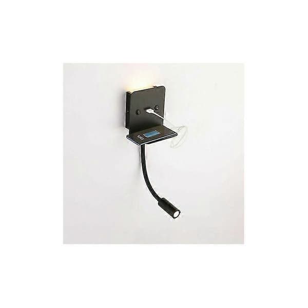 Væglampe + 3W LED læselampe med USB-port Sort - Sort