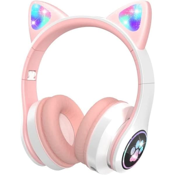 Barnehodetelefoner - LED - Bluetooth - Rosa - Støybeskyttelse - Oppladbare