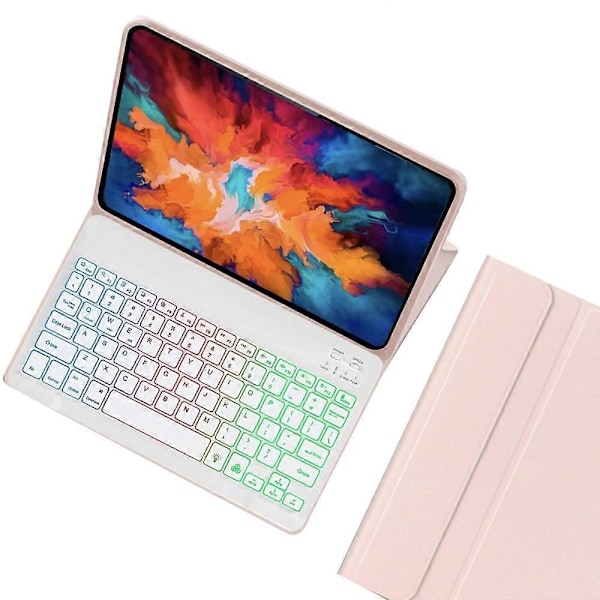 Til Lenovo Tab P11 TB-J606F/L 2 i 1 Bluetooth Tastatur Tablet Læder Etui Stativ med Baggrundsbelysning Multicolor Pink