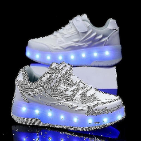 Childrens Sneakers Dubbelhjulsskor Led Light Skor Q7-yky White 39