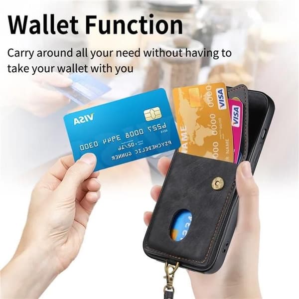 Til iPhone 16 etui med TPU læder telefoncover og læderstativ - Sort