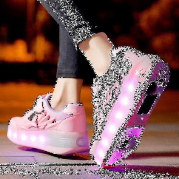 Childrens Sneakers Dubbelhjulsskor Led Light Skor Q7-yky Pink 35