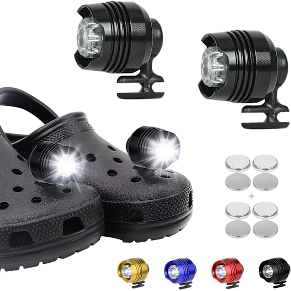 2 stk 3-modus LED-lommelykt Campingtilbehør Lys Varer 145 Timer Vanntett Sko-Smykke Dekorasjon Croc Hodelykt (Svart) Black