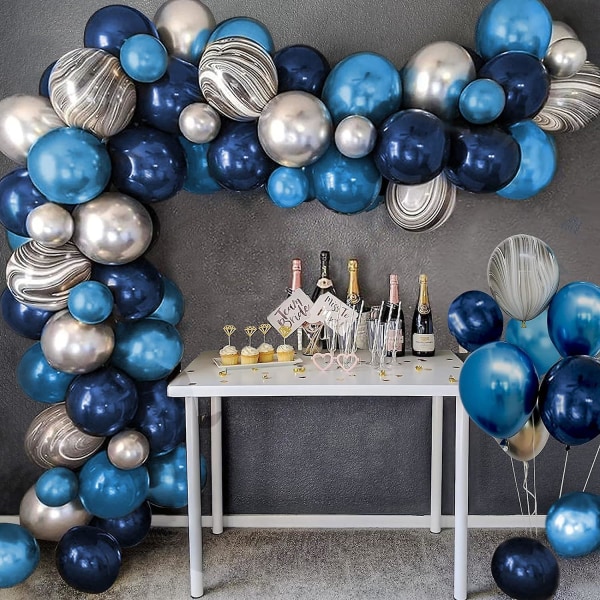 Ballong Arch Blue,ballonggirland Kit Marinblå Metallic Blue Sliver Svart Agat Pojke Män Födelsedag Space Party Baby Shower Ramadan Dekorationer89st