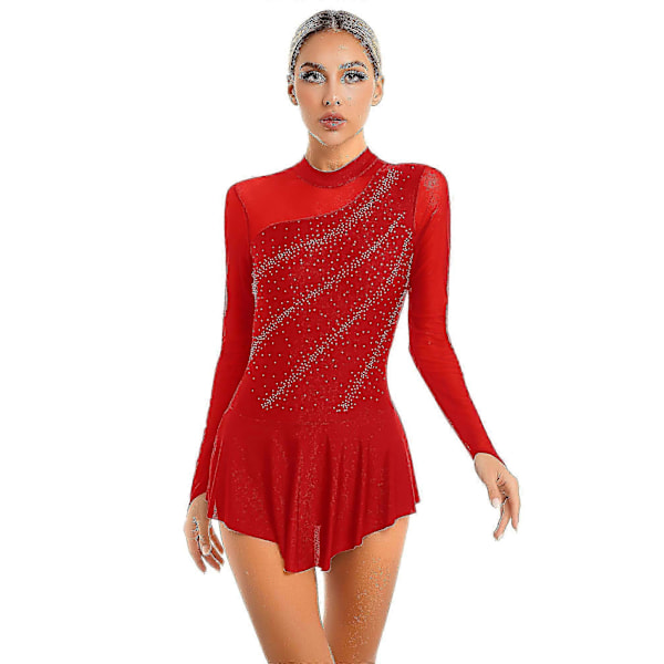 Balett Lyrisk Dansdräkt Dam Glitter Strass Långärmad Danskläder Transparent Mesh Rullskridskoåkning Konståkningsdräkt Black S