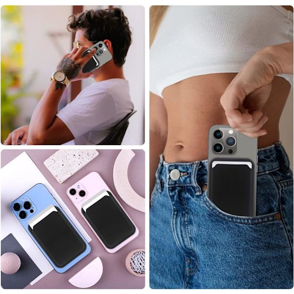 MagSafe PU-læder mobiltelefon magnetisk kortlomme til Apple 14 13 iPhone 15 Pro black