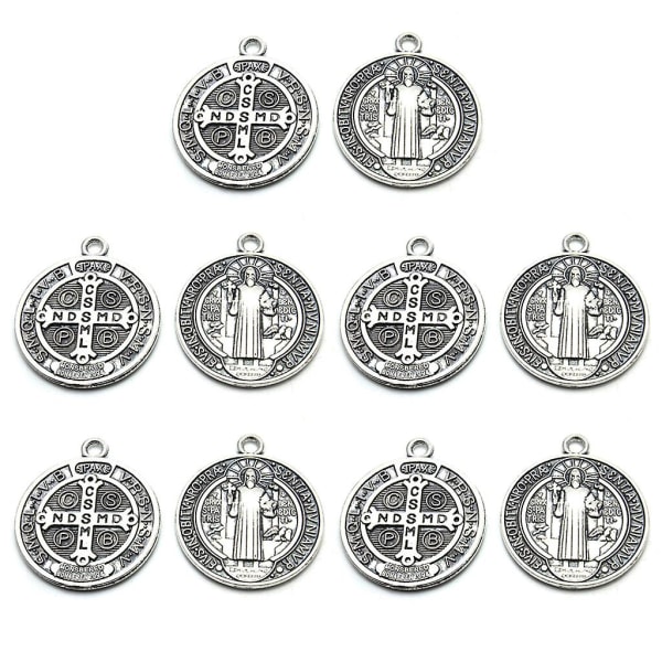 10 stycken Saint Benedict Nursia Patron Against Evil Medal Hänge Alloy Gift