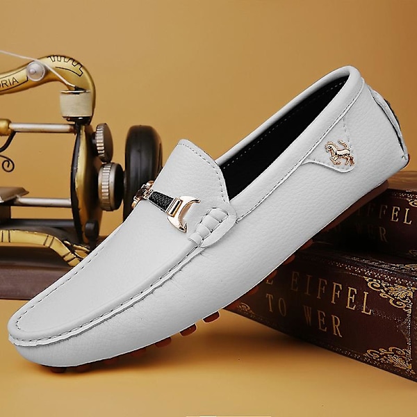 2022 Hvide Loafers Herre Håndlavede Lædersko Sorte Casual Køre Flats Blå Slip-on Mokkasiner Bådsko Plus Størrelse 46 47 48 15118-black 37