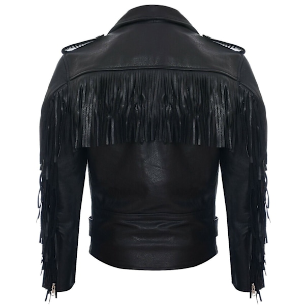 Herre FRINGE Hide Brando Lærjakke MC-jakke Black XS